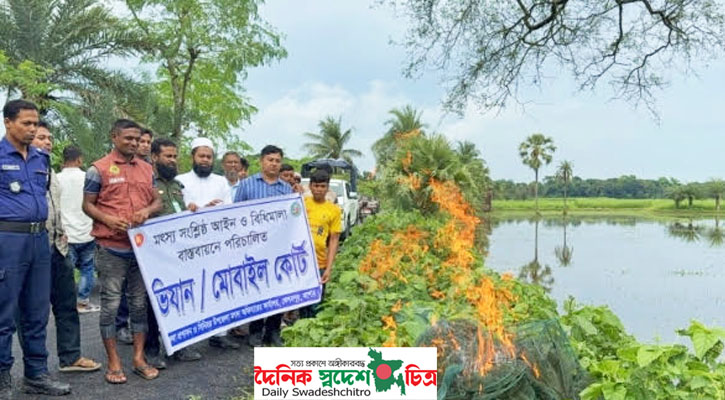যশোরে বিপুল পরিমাণ অবৈধ চায়না দুয়ারী জাল ধ্বংস করেছে প্রশাসন